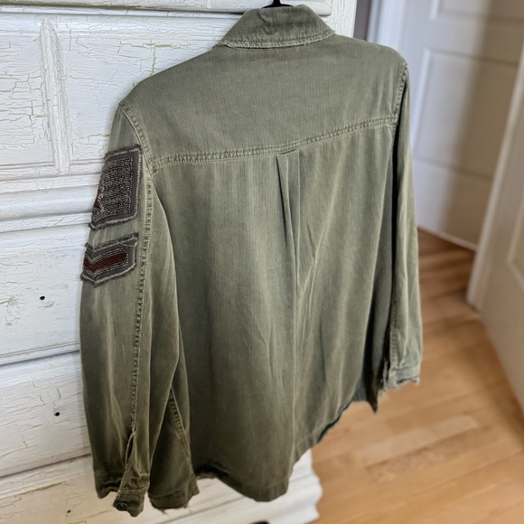 Free People Oversized Embellished Military Jacket Patch XS Boho - Picture 13 of 13